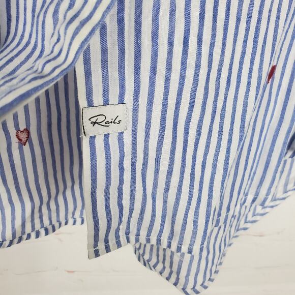 Rails Taylor Embroidered Hearts Striped Button Front Shirt Blouse Size M Top - Picture 8 of 15